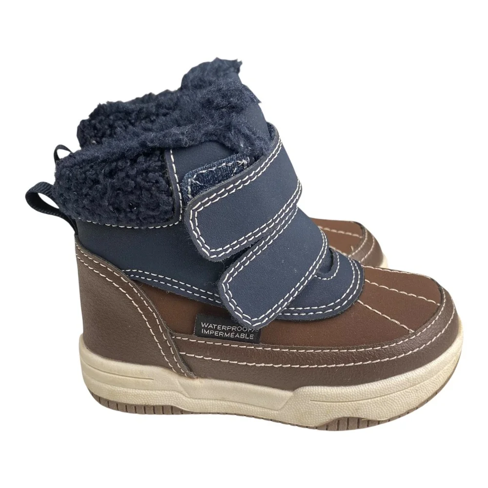 H&M Kids Waterproof Winter‎ Snow Boots Brown Blue Faux Fur Toddler US 5.5